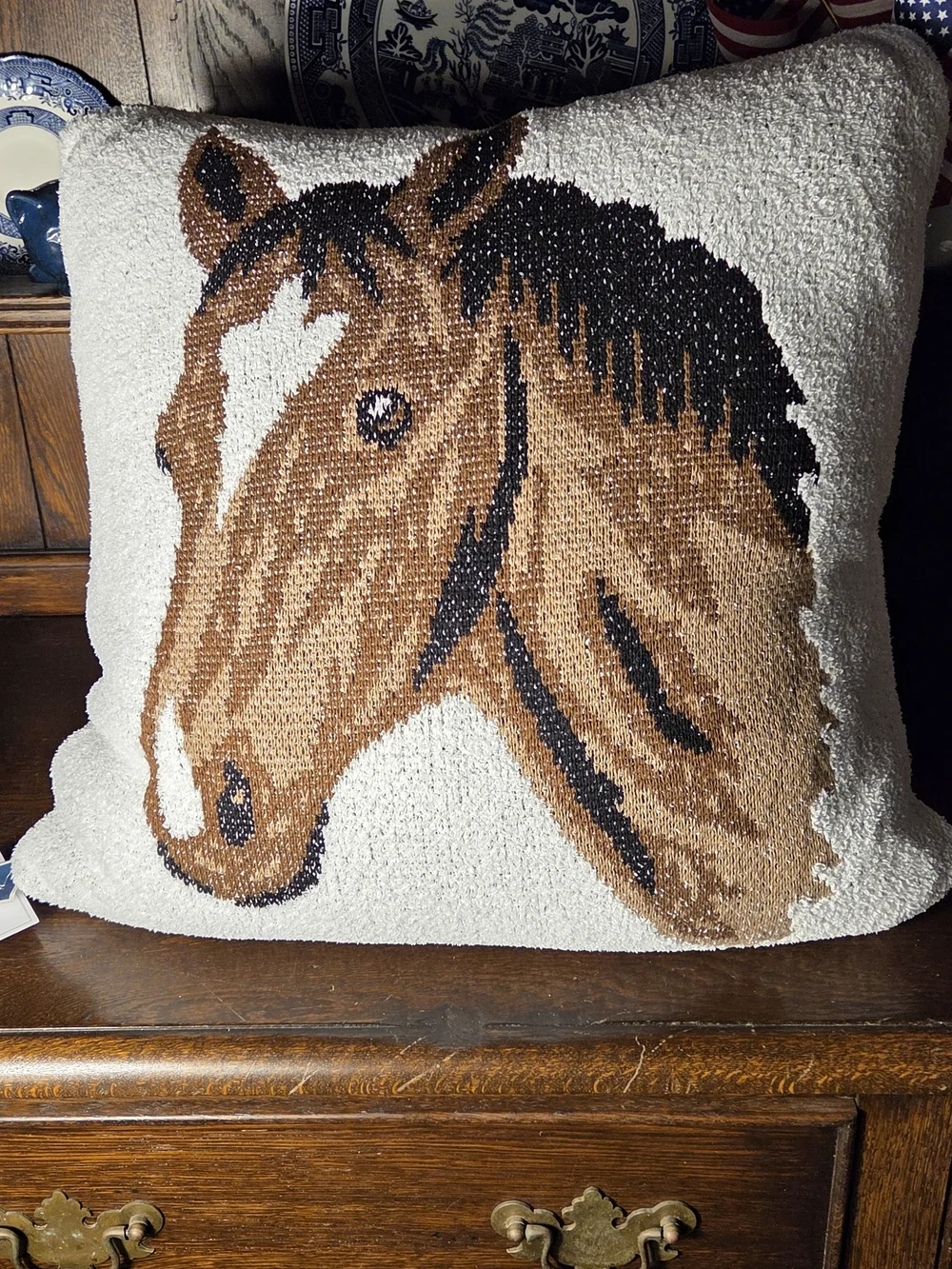 Horse Head Accent Pillow in Brown and Black - Decorative Throw Cushion